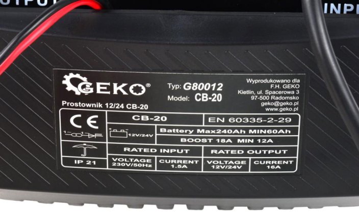 Incarcator baterie auto CB-20, 230 V, 12/24 V, siguranta 18A, intensitate curent 16A