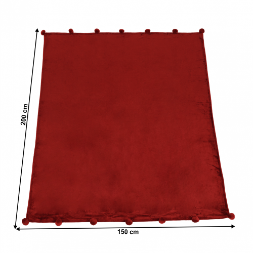 TEMPO-KONDELA LUANG, pătură de pluș cu pompon, visiniu, 150x200 cm