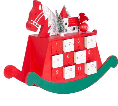 Dekorace MagicHome Vánoce, Dřevěný adventní kalendář - koník, 2 LED, 2xAAA, 34,50x12x28 cm