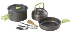Set de ustensile pentru drumeții /pot1,2l; tigaie; ceainic0,7l; tacâmuri/