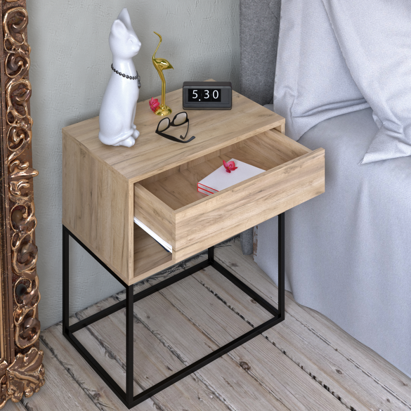 Nachttisch/Beistelltisch, Artisan Eiche/Schwarz, ARTI TYP 2