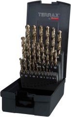 set de 25 p. de burghie pentru metal 1-13 mm, cobalt, cutie de plastic, TERRAX