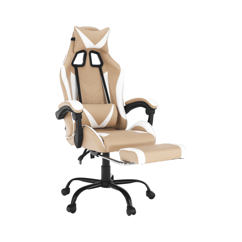 Pisarniški/gaming stol, črn/bel/bež, OZGE 2 NOVO