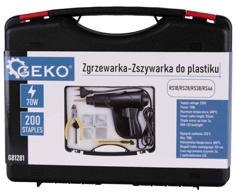Schweißgerät, Kunststoffhefter + LED-Licht, 70 W, 200 Klammern, GEKO