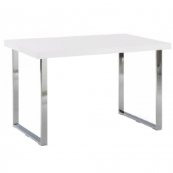 Jedilna miza, bela HG + krom, 130x80 cm, TALOS