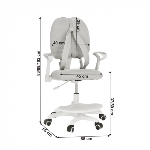 Scaun reglabil cu suport pentru picioare şi curele, gri/alb, ANAIS