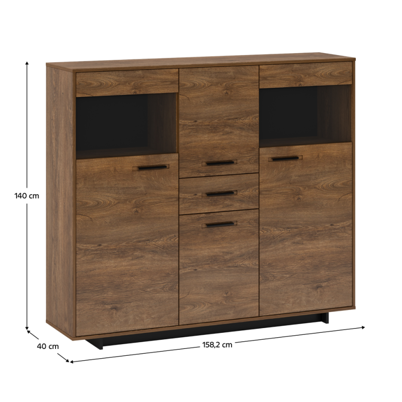 Komoda, dub bolzano / černá, DELIS K