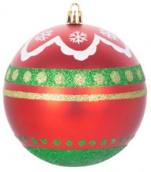 Globuri de Crăciun MagicHome, 4 buc, roșu - verde, cu ornamente, pentru brad, 10 cm