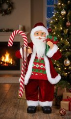Dekorácia MagicHome Vianoce, Santa, s darčekom, červený, 60 cm (akce)