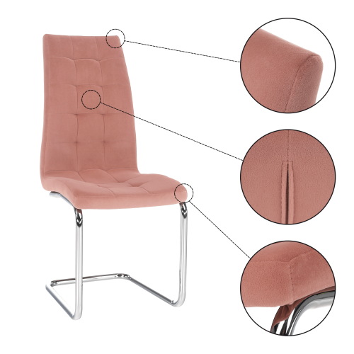 Blagovaonska stolica, ružičasta Velvet tkanina/krom, SALOMA NOVO