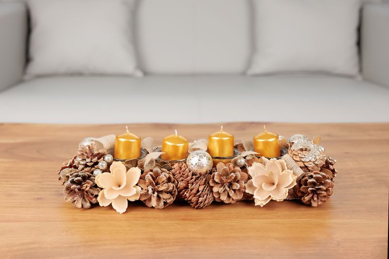 Ikebana MagicHome Weihnachten, Natur, Advent, Creme, 44x15x9 cm