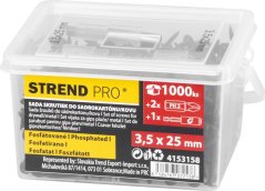 Strend Pro set vijakov, za mavčne plošče/kovino, 3,5x25 mm, z 2x nastavkoma in magnetnim držalom, 1000 kos.