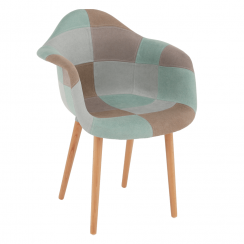 Fotelj, tkanina patchwork mentol/rjava/bukev, KADIR NEW TIP 5