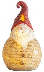 MagicHome božićna figura, Djed Mraz okrugli mali, LED, poliresin, 19,5 cm