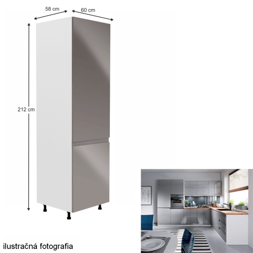Kühlschrankschrank, Weiß/Grau Extra Hochglanz, rechts, AURORA D60ZL