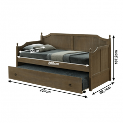 Krevet sa pomoćnim ležajem, 90x200, starinski hrast, BAROBA