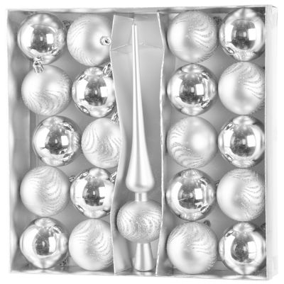 MagicHome božične kroglice, set, 21 kos, 6 cm, srebrne, špic, za božično drevesce
