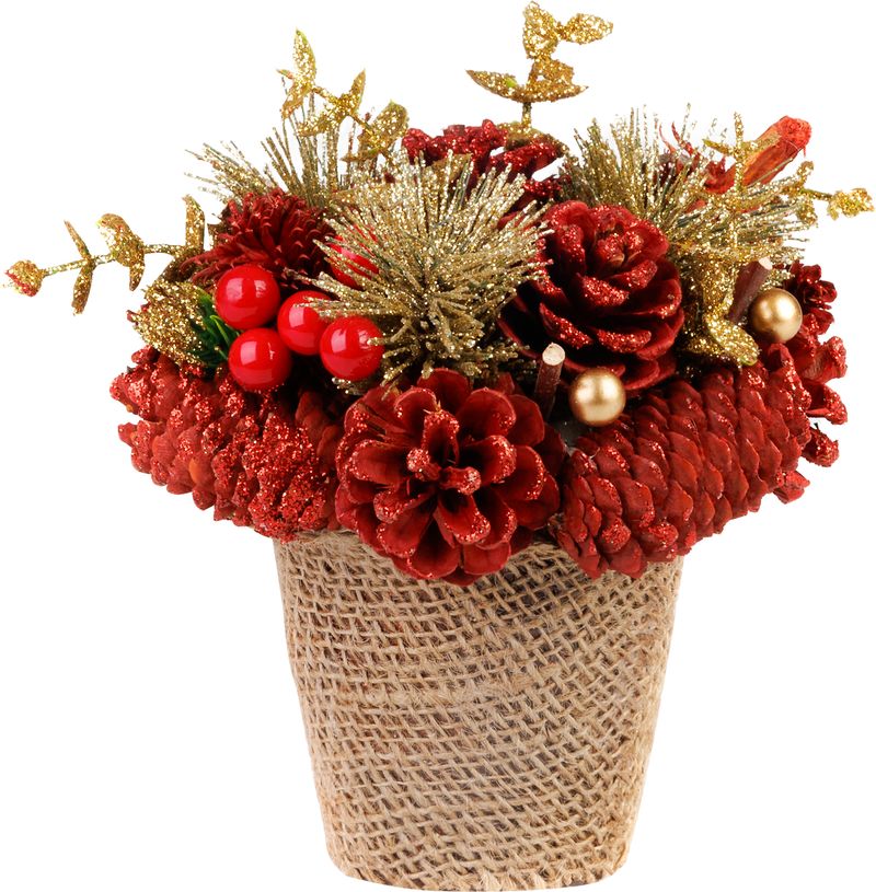 Ikebana MagicHome Weihnachten, natur, rot, 17x17 cm