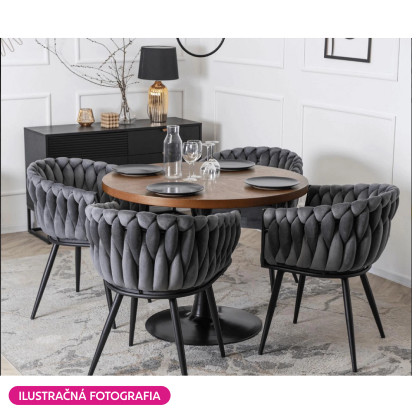 Esszimmerstuhl, dunkelgrauer Samtstoff/schwarz, BLER (akce) (akce)