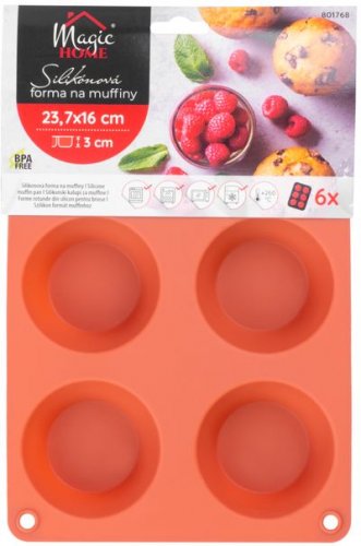 Forma MagicHome, na pečení, na 6 muffinů, silikon, červená, 23,7x16x3 cm