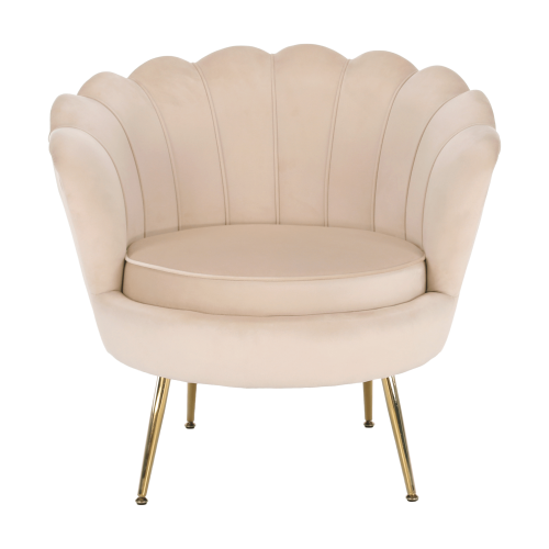 Sessel im Art-Deco-Stil, beige Samtstoff/Gold-Chrom-Gold, NOBLIN