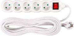 Kabel DG-F805BK L-10 m, przedłużacz, biały, 5x gniazdo + wyłącznik