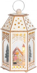 Lampáš MagicHome Vianoce, Drevená dedinka, 9 LED, teplá biela, 16,5x14x30 cm