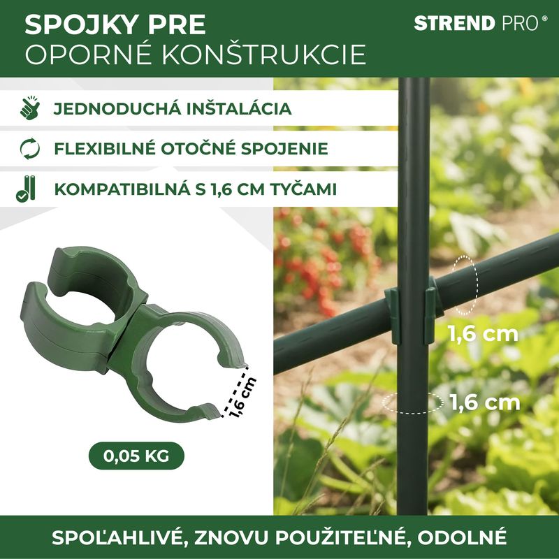 Spojka Strend Pro, plast, konektor na záhradné oporné tyče, 16 mm, bal. 10 ks