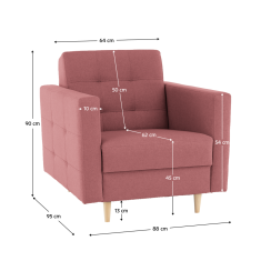 Teljesen kárpitozott fotel, régi rózsaszín szövet, AMEDIA