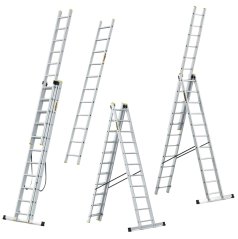 Alumínium létra 3 x 11 lépcsőfok állítással, 298/396/536 cm, teherbírás 150 kg, VASKO