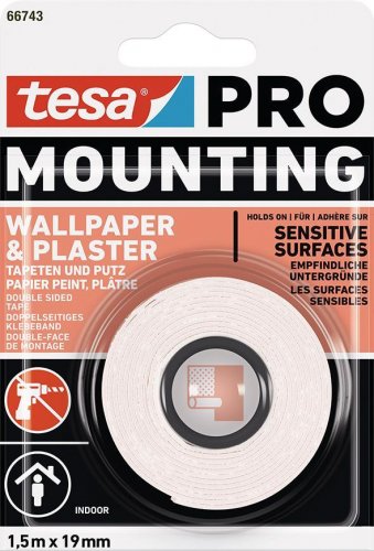 tesa® Montage-PRO-Klebeband, Montage, für Tapeten und Putz, selbstklebend, 19 mm, L-1,5 m