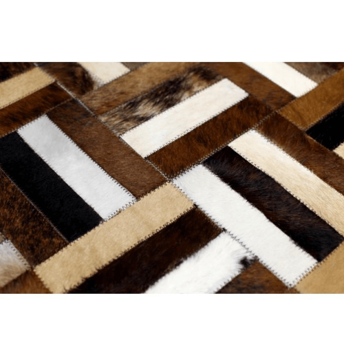 Luksuzni kožni tepih, smeđa/crna/bež, patchwork, 140x200, KOŽA TIP 2