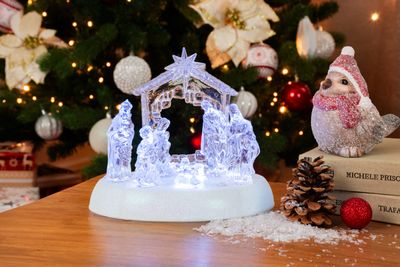 Dekorácia MagicHome Vianoce, betlehem, 7x LED, 3xAAA, akryl, 19,5x14x17,5 cm
