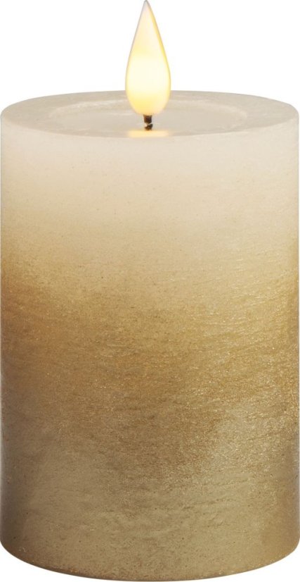 MagicHome Weihnachtskerze, LED, 2xAAA, einfache Beleuchtung, Creme/Gold, Metallic-Effekt, 7x10 cm