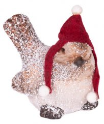 Dekorácia MagicHome Vianoce, Vtáčik s čiapočkou, terakota, 8,8x6x9 cm