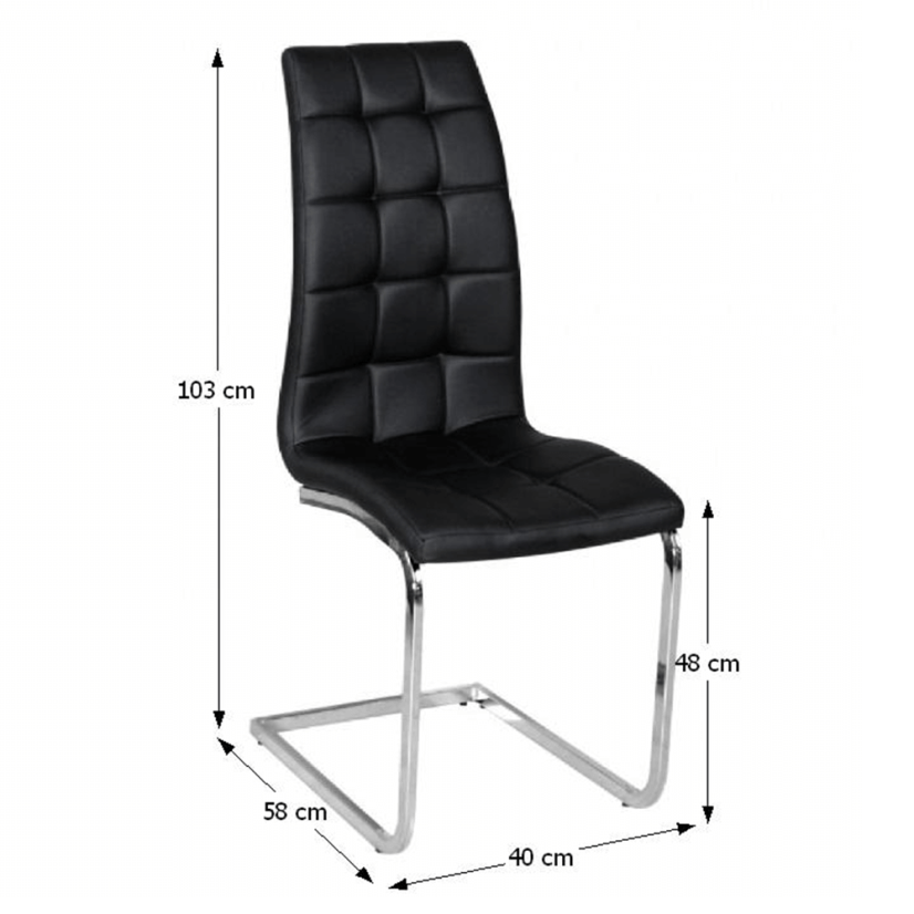 Esszimmerstuhl, schwarzes Öko-Leder, Chrom, DULCIA