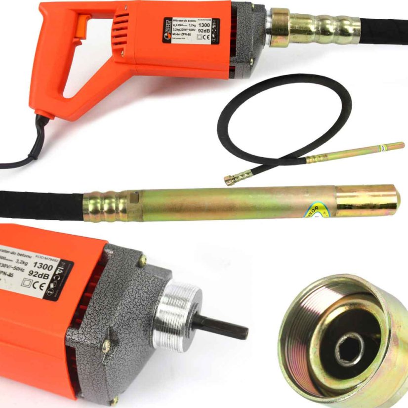 Betonrüttler 1.250 W, Klemmung mit Mutter, 4.500 U/min, Schlauch 2 m, Durchmesser 35 mm,