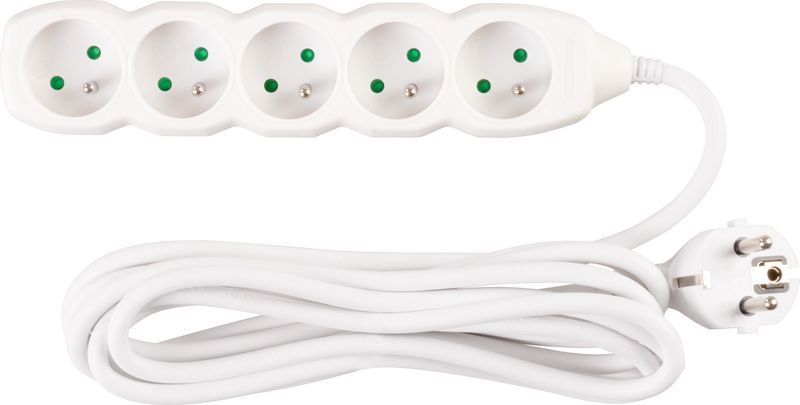 Kabel DG-F805B L-3 m, przedłużacz, biały, 5x gniazdo