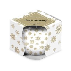 Lumânare parfumată Emocio sticlă 70x62mm, Magic Snowing alb-auriu