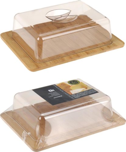 Bambusz sajt doboz + műanyag, 26x20x8cm
