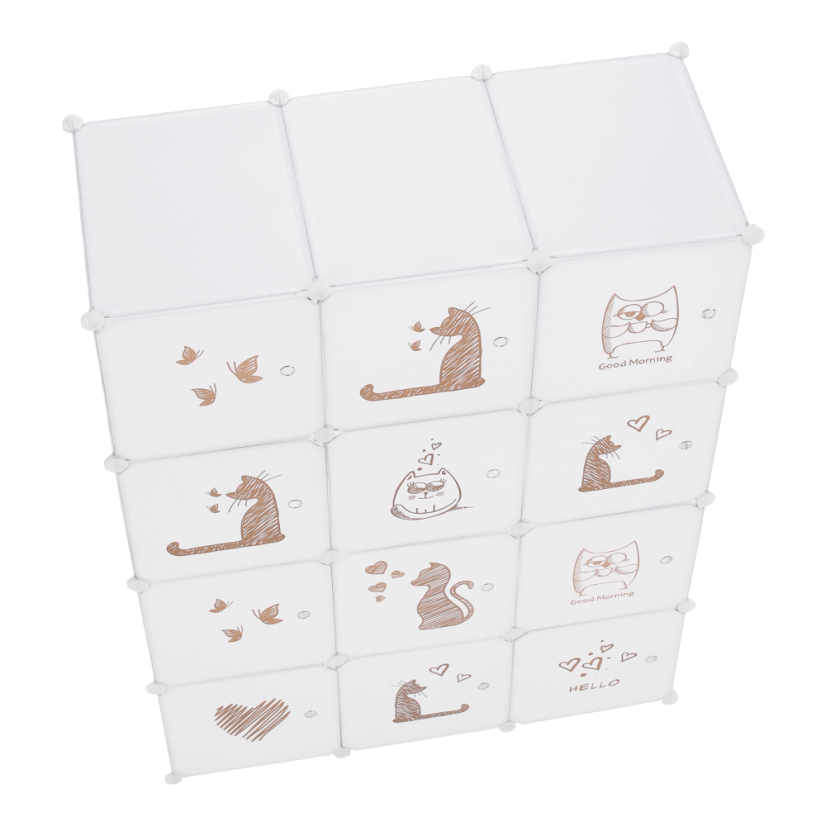 Modularer Kleiderschrank für Kinder, weiß/braunes Kindermuster, KITARO