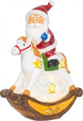 Decor de Crăciun MagicHome, Moș Crăciun pe cal, LED, polirășină, 12x5,5x18 cm