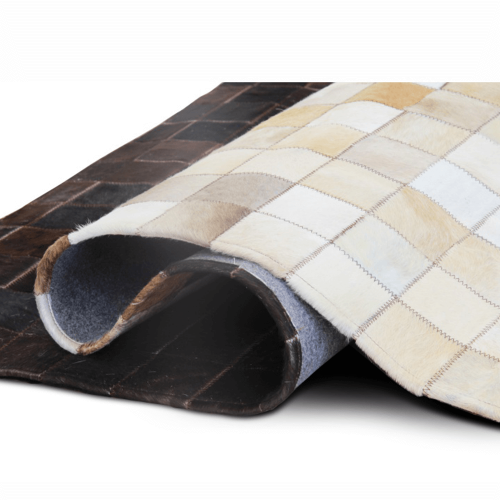 Luxusní kožený koberec, bílá/hnědá/černá, patchwork, 170x240, KŮŽE TYP 7