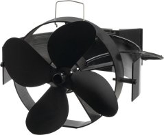 Ventilátor Strend Pro, krbový, s úchytom na dymovod a magnetom, poháňaný teplom, 4-lopatkový, čierny