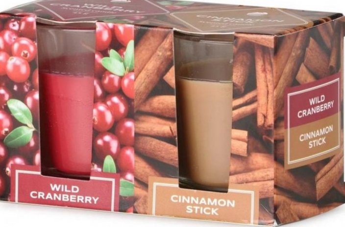 Duftkerze im Glas 52x65 mm 2 Stück in einer Box Wild Cranberry &amp; Cinnamon