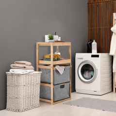 Polc, lakkozott bambusz/szürke szövet, KELANA (akció)