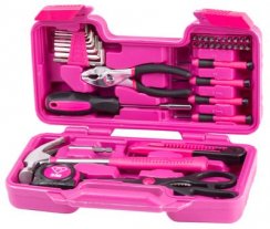 Zestaw narzędzi damski LADIES PINK SET01, 39-częściowy, różowy, w walizce