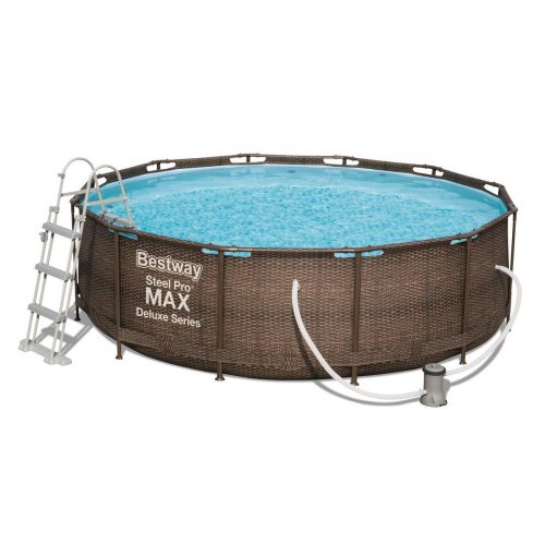 Bazén kruhový Deluxe o 366x100cm s žebříkem a filtrací, vzor RATAN, nadzemní, Bestway