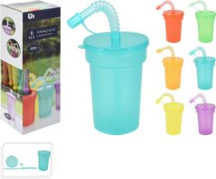 Skodelica za vodo 380 ml s slamico, plastično pakiranje s 6 kosi mešanice