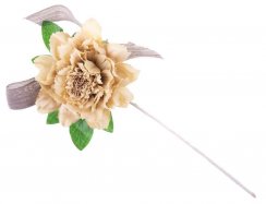 Flower MagicHome, bujor, cu panglică, ocru, tulpină, dimensiune flori: 17 cm, lungime flori: 37 cm, bal. 6 buc